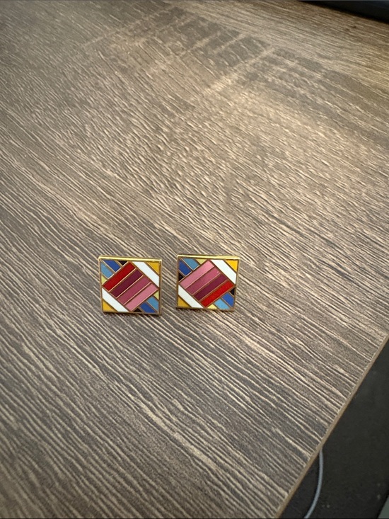 kate spade Jewelry - Colorful Geometric Enamel Square Accent Set - Pink, Red, Blue, Yellow